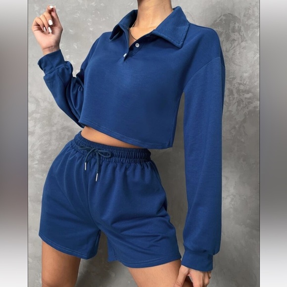 BLUE XS (2) DROP SHOULDER TEE & DRAWSTRING WAIST TRACK SHORT SET - Picture 5 of 6